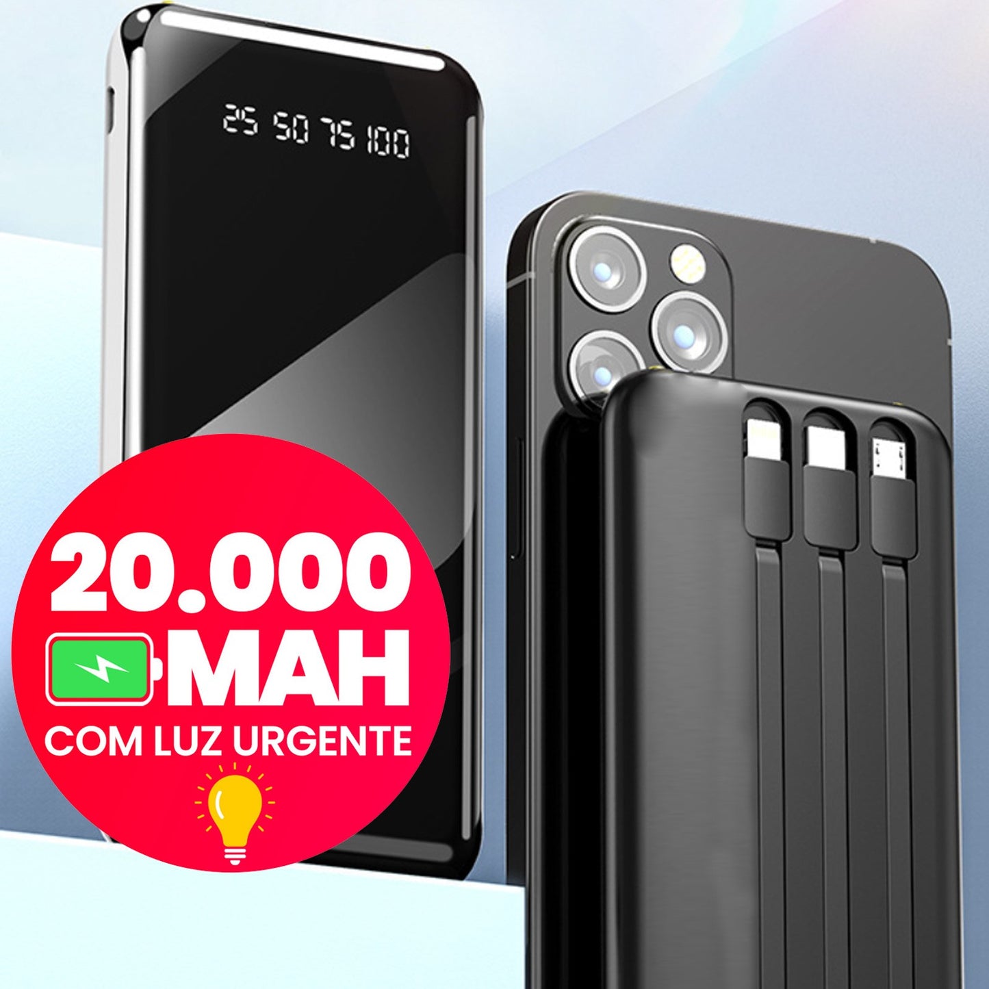 Power Bank 20.000mAh Premium com Lanterna LED